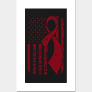 Myeloma Awareness Burgundy Ribbon In This Family No One Fights Alone Posters and Art